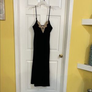 Sophia by delicates Black Velvet Spaghetti
Strap Maxi Dress Lace Trim Elegant M